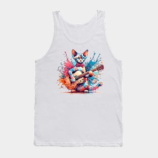 Devon Rex Cat Playing Guitar Tank Top